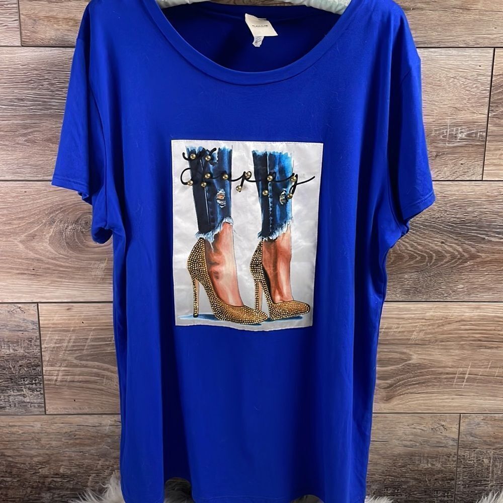Callie Tshirt Appliqué and Embellishments, Ladies Size 3X, Royal Blue